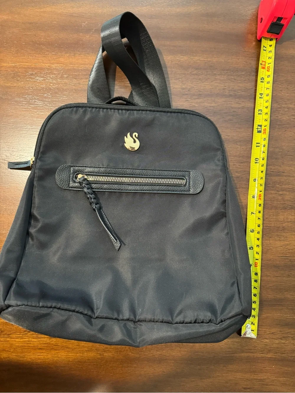 Swarovski Black Nylon Mini Backpack Gold Swan Logo Braided Zipper Pull NWOT